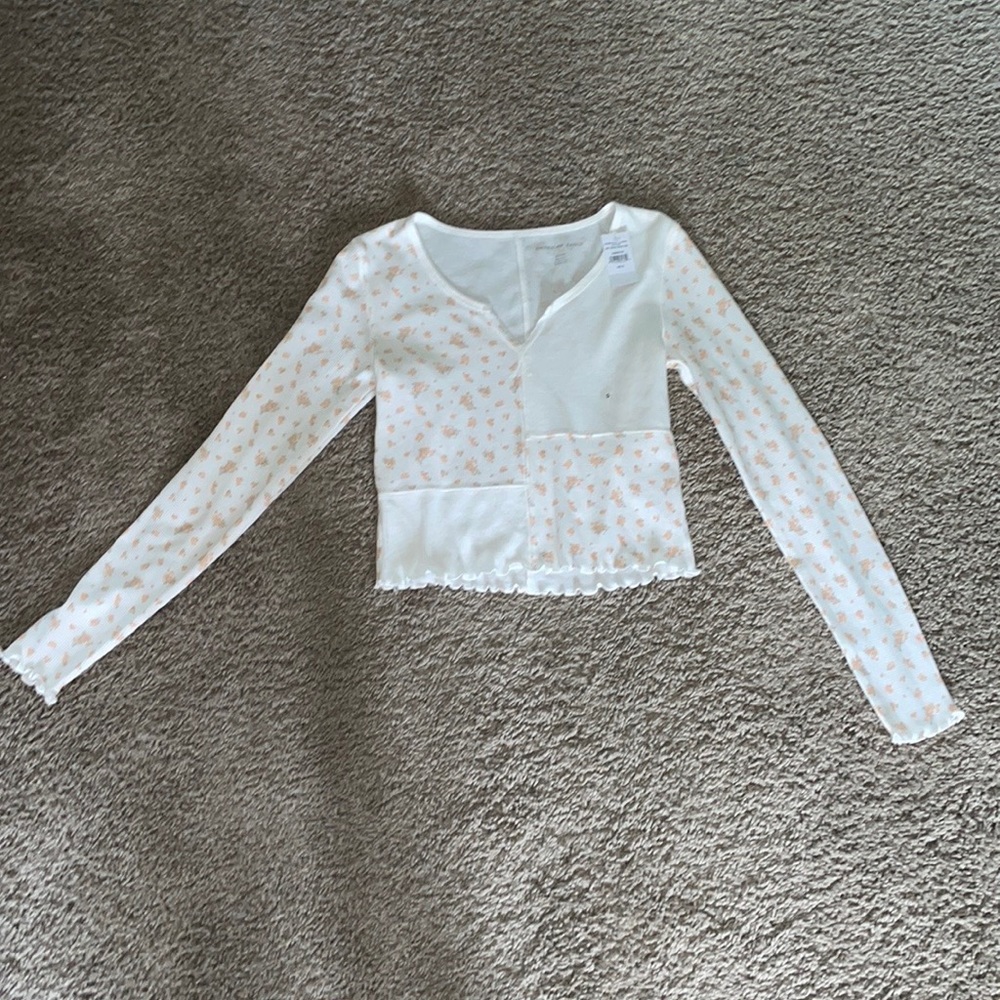 Cute patchwork LS shirt Am Eagle nwt
